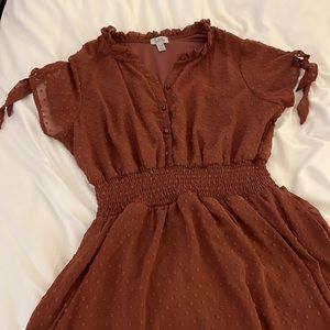 Rust/Brown Mesh Polka Dot Mini Dress by Justify. Size XL.